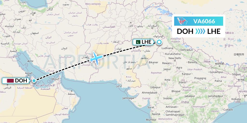 VA6066 Virgin Australia Flight Map: Doha to Lahore
