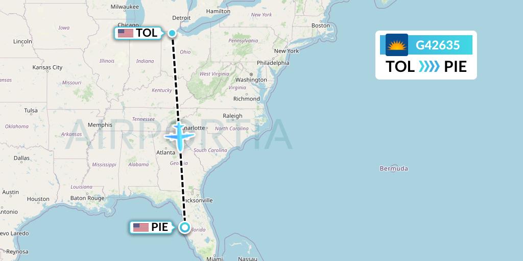 G42635 Allegiant Air Flight Map: Toledo to St. Petersburg
