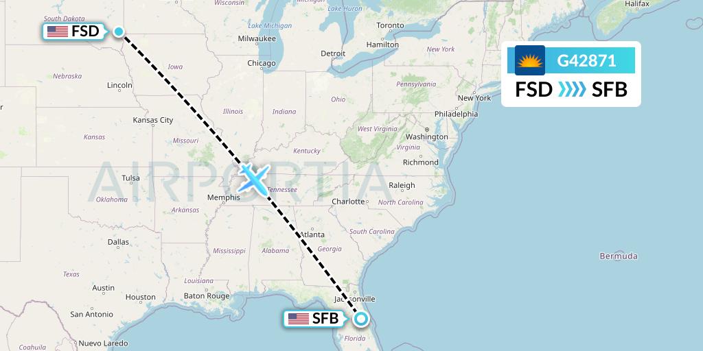 G42871 Allegiant Air Flight Map: Sioux Falls to Orlando