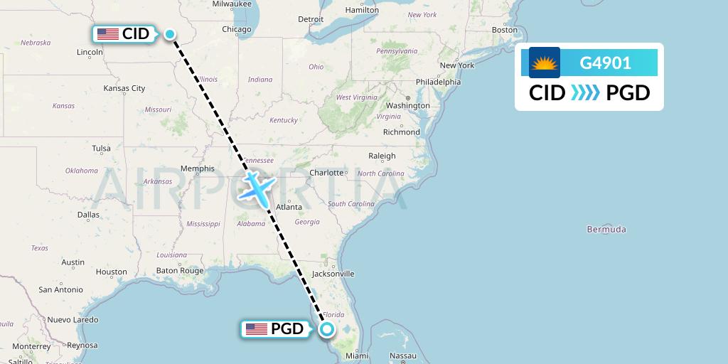 G4901 Allegiant Air Flight Map: Cedar Rapids to Punta Gorda
