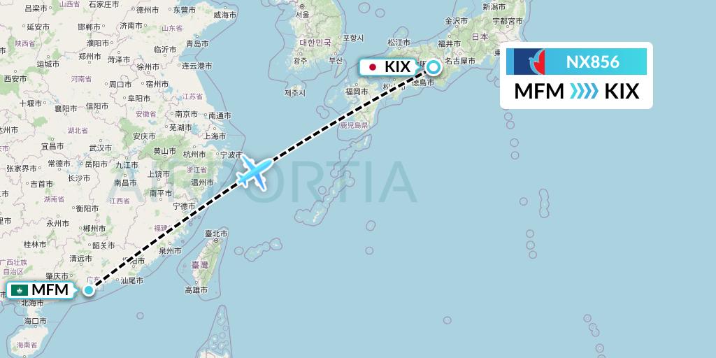 NX856 Air Macau Flight Map: Macau to Osaka