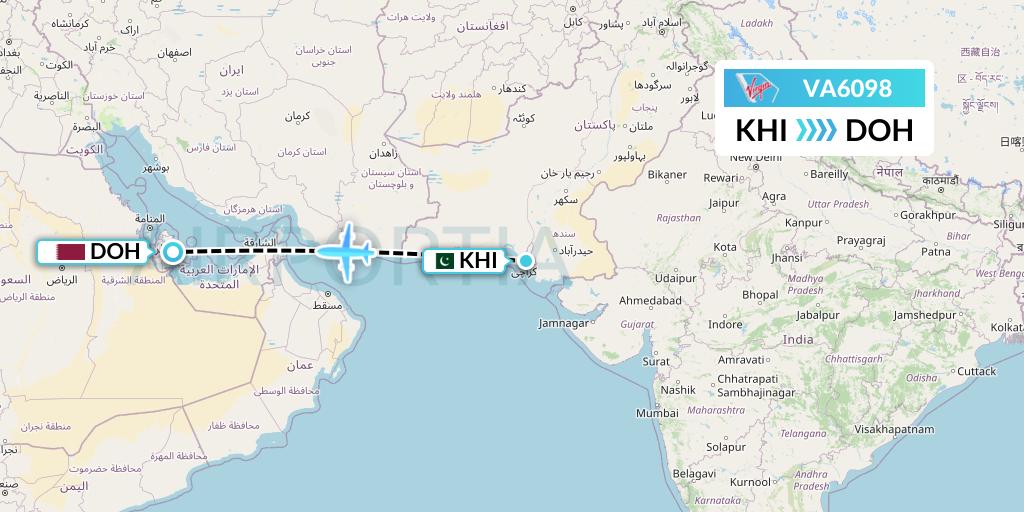 VA6098 Virgin Australia Flight Map: Karachi to Doha