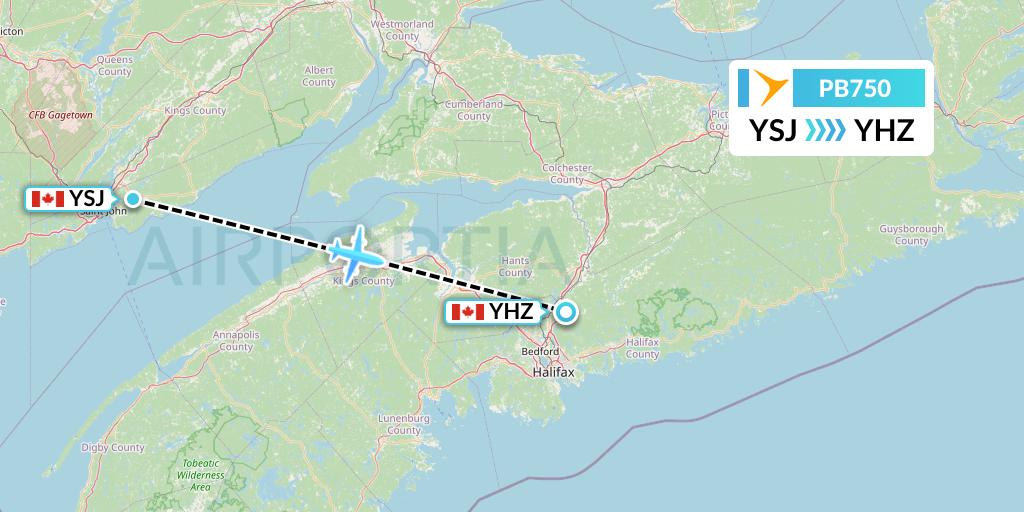 PB750 PAL Airlines Flight Map: Saint John to Halifax