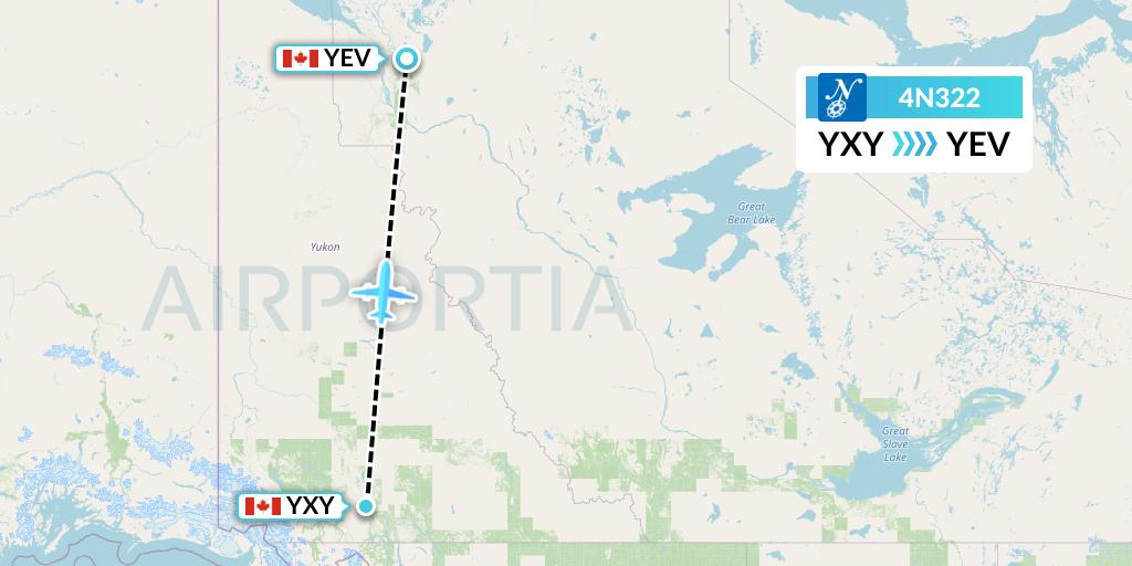 4N322 Air North Flight Map: Whitehorse to Inuvik