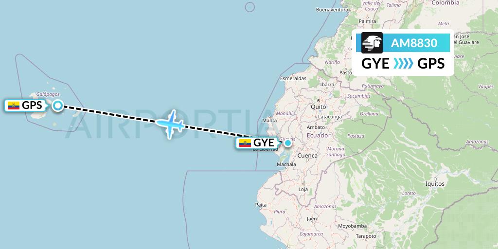AM8830 Aeromexico Flight Map: Guayaquil to Galapagos
