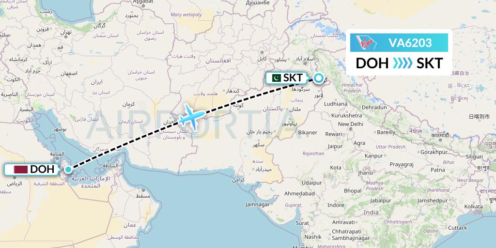 VA6203 Virgin Australia Flight Map: Doha to Sialkot