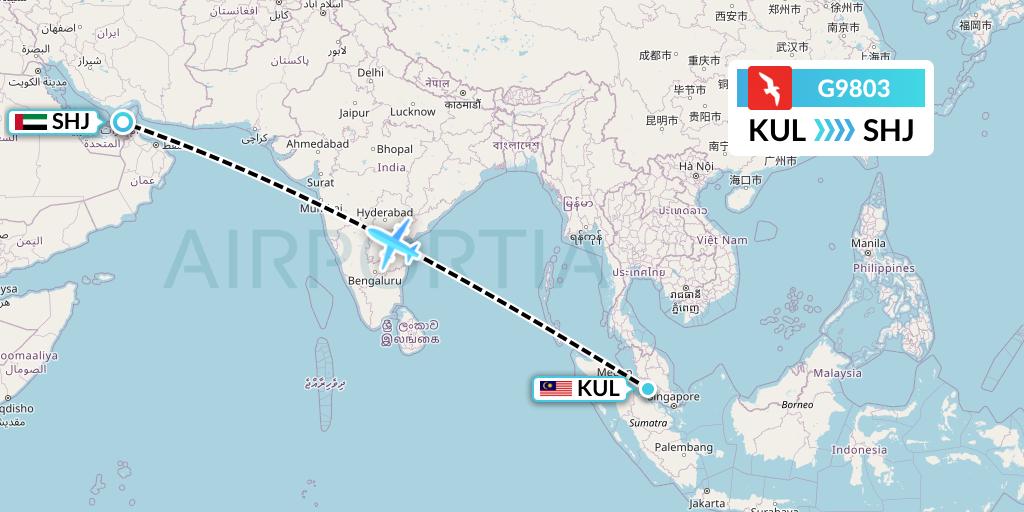 G9803 Air Arabia Flight Map: Kuala Lumpur to Sharjah