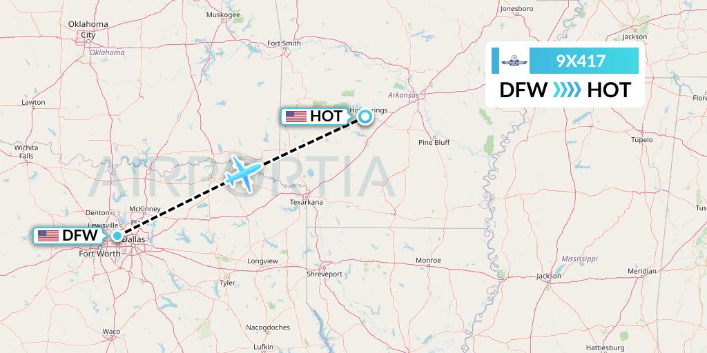 9X417 Southern Airways Express Flight Map: Dallas to Hot Springs