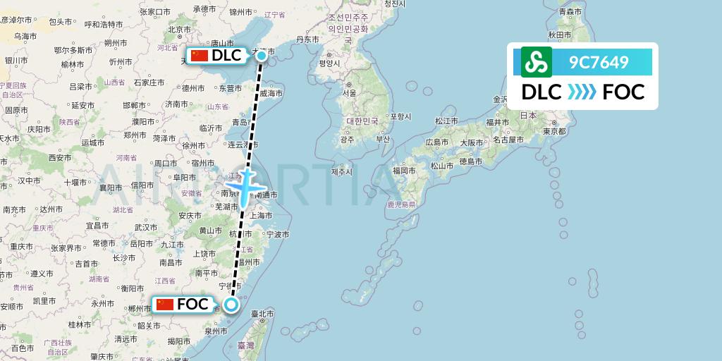 9C7649 Spring Airlines Flight Map: Dalian to Fuzhou