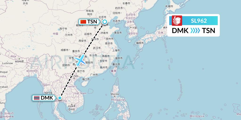 SL962 Thai Lion Air Flight Map: Bangkok to Tianjin