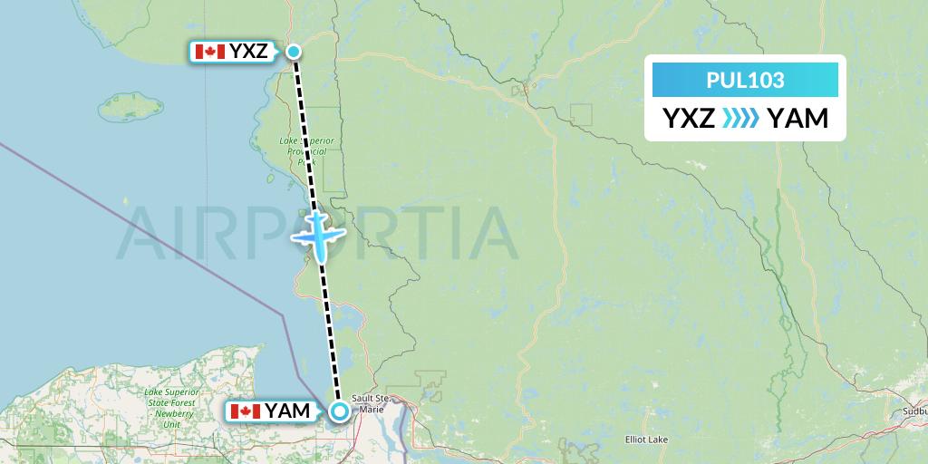 PUL103 Ornge Air Flight Map: Wawa to Sault Ste. Marie