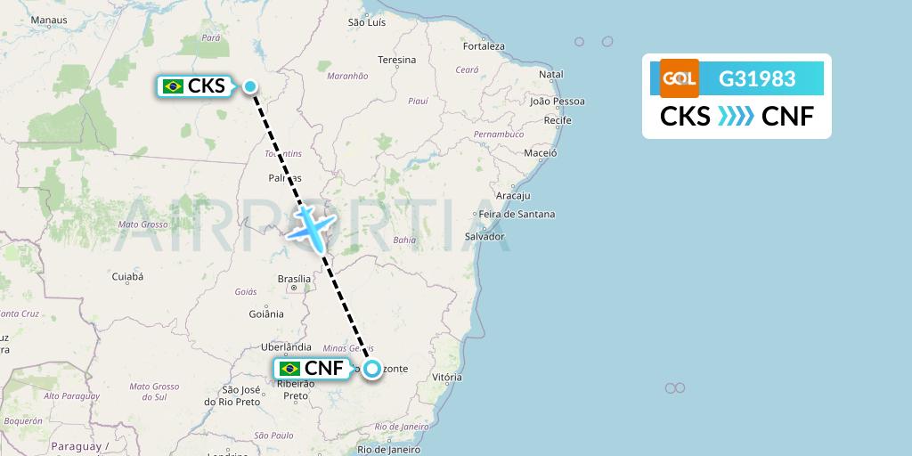 G31983 GOL Transportes Aeros Flight Map: Carajas to Belo Horizonte