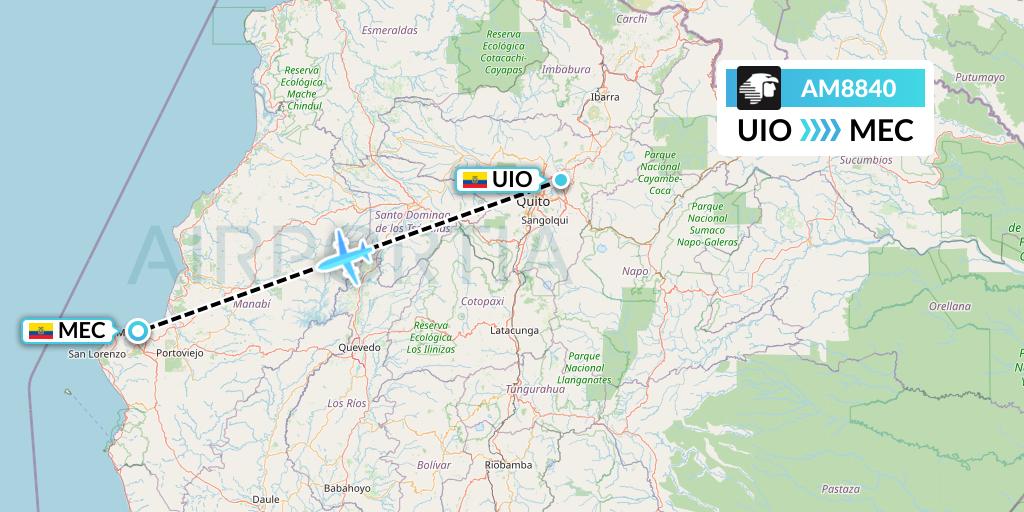 AM8840 Aeromexico Flight Map: Quito to Manta