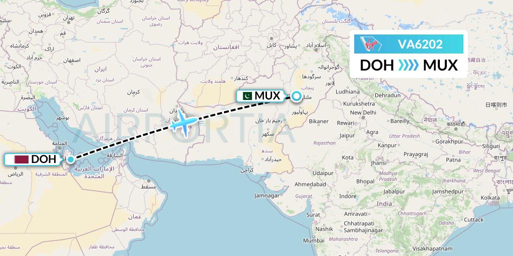 VA6202 Virgin Australia Flight Map: Doha to Multan