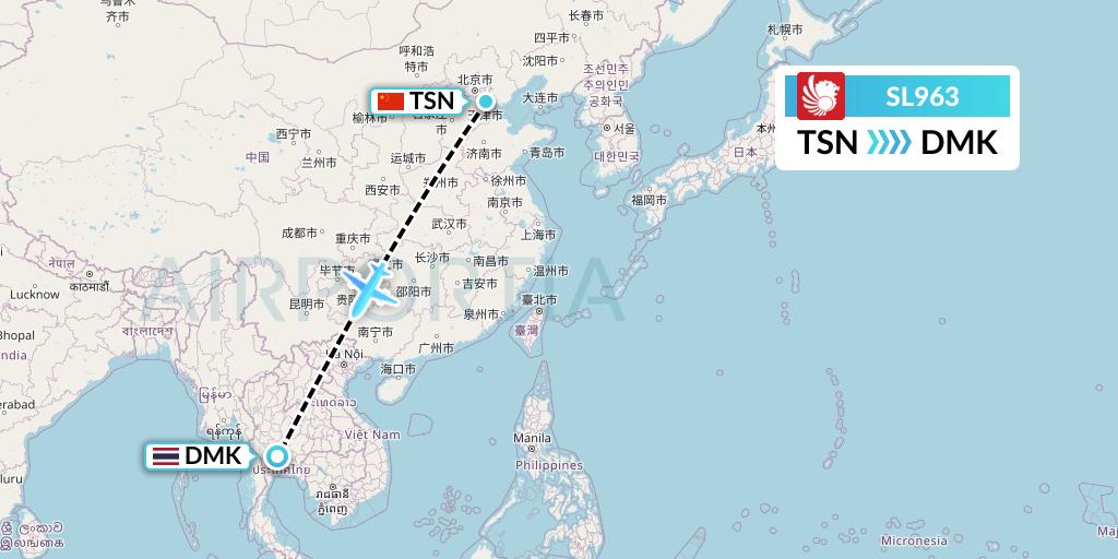 SL963 Thai Lion Air Flight Map: Tianjin to Bangkok