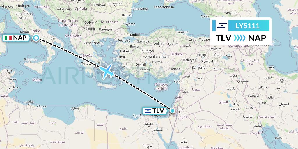 LY5111 El Al Flight Map: Tel Aviv to Naples