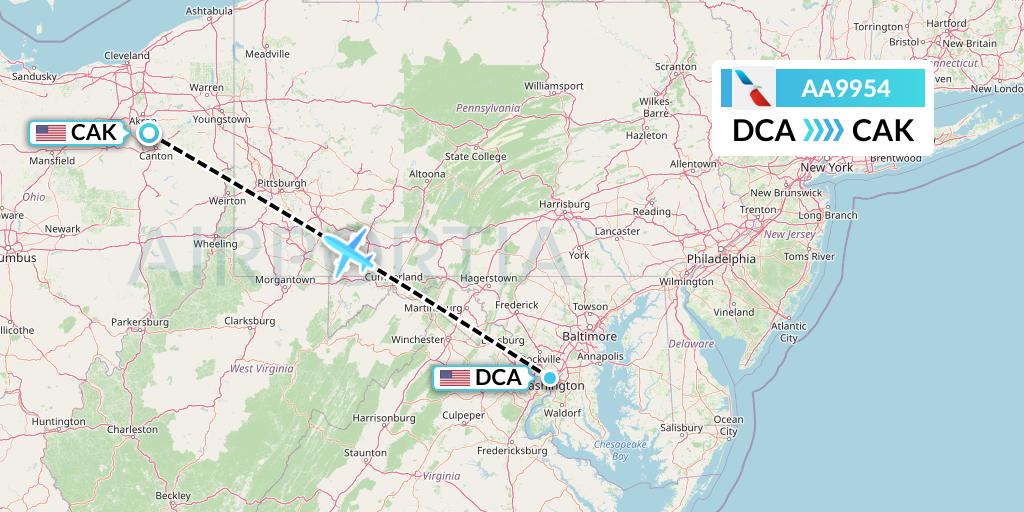 AA9954 American Airlines Flight Map: Washington to Akron