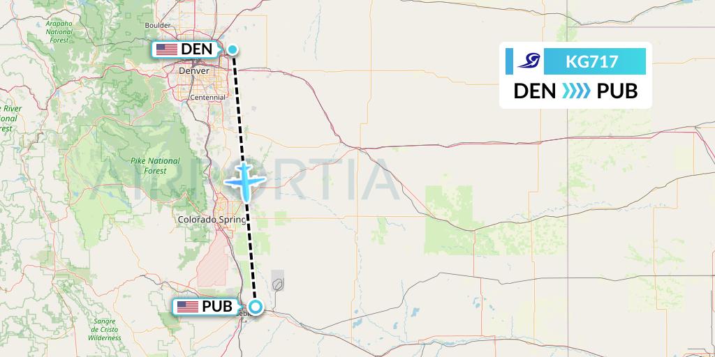 KG717 Key Lime Air Flight Map: Denver to Pueblo