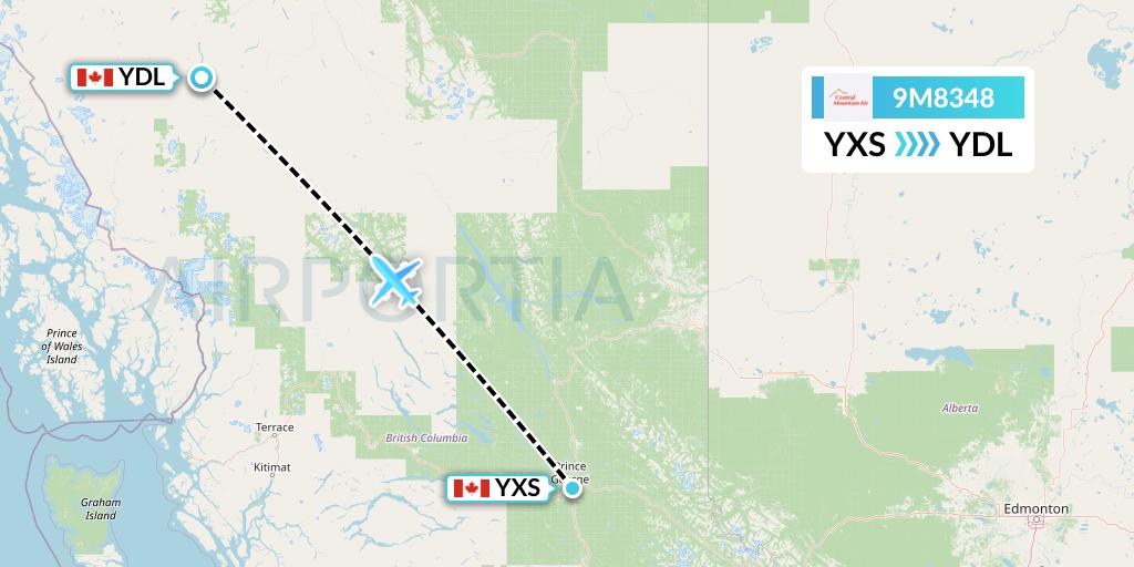 9M8348 Central Mountain Air Flight Map: Prince George to Dease Lake