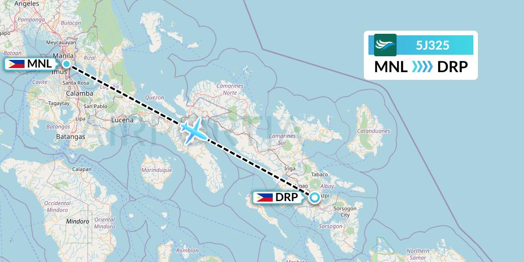 5J325 CEBU Pacific Air Flight Map: Manila to Legazpi