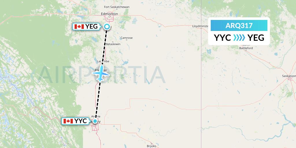 ARQ317 Ark Airways Flight Map: Calgary to Edmonton