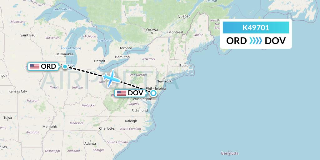 K49701 Kalitta Air Flight Map: Chicago to Dover-Cheswold