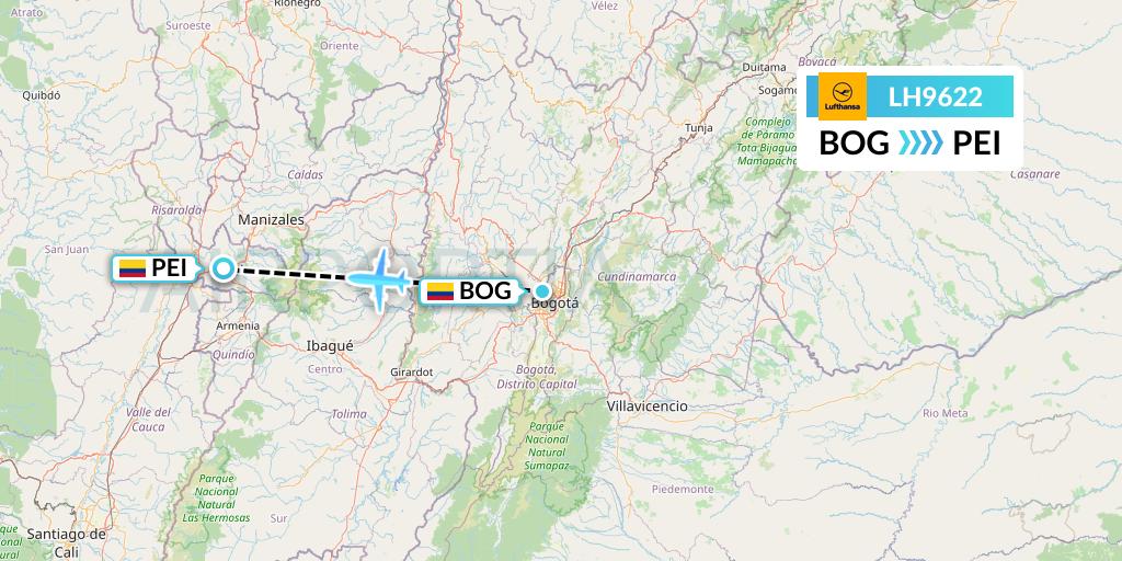 LH9622 Lufthansa Flight Map: Bogota to Pereira