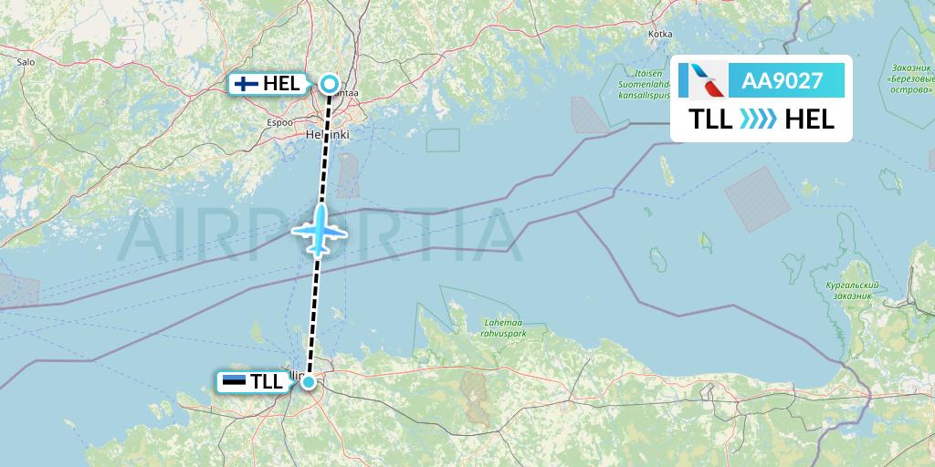 AA9027 American Airlines Flight Map: Tallinn to Helsinki