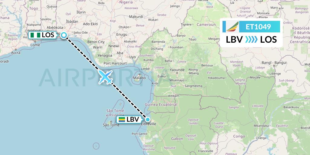 ET1049 Ethiopian Airlines Flight Map: Libreville to Lagos