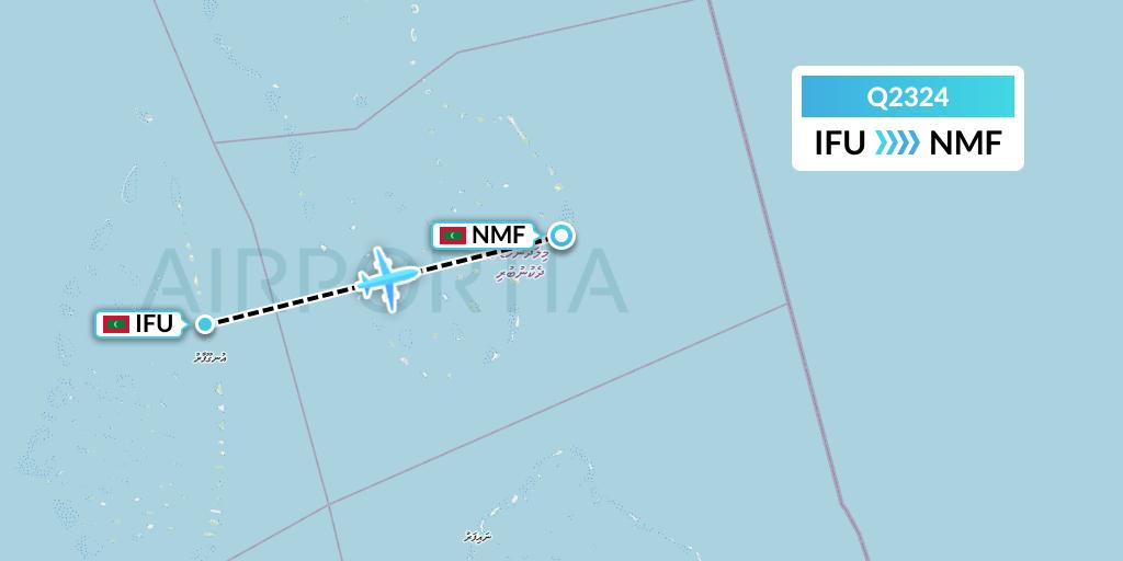 Q2324 Maldivian Flight Map: Ifuru to Male