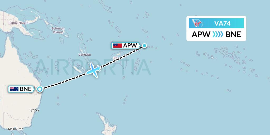 VA74 Virgin Australia Flight Map: Apia to Brisbane