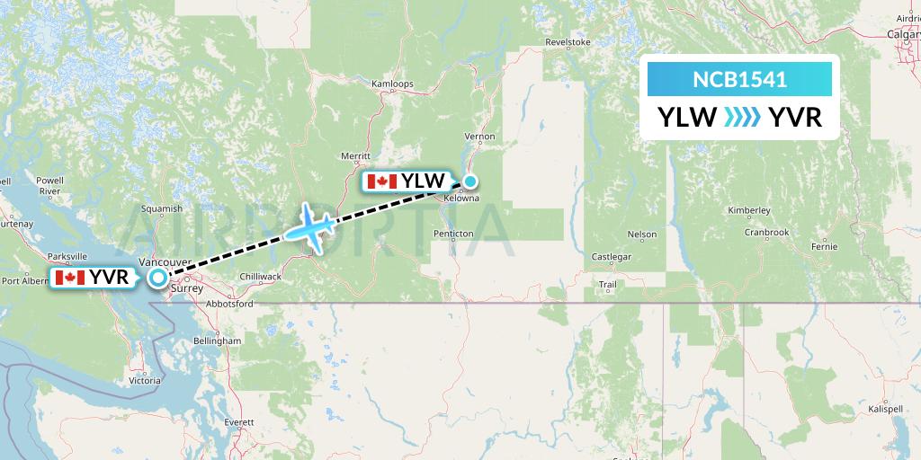 NCB1541 North Caribou Flying Service Flight Map: Kelowna to Vancouver