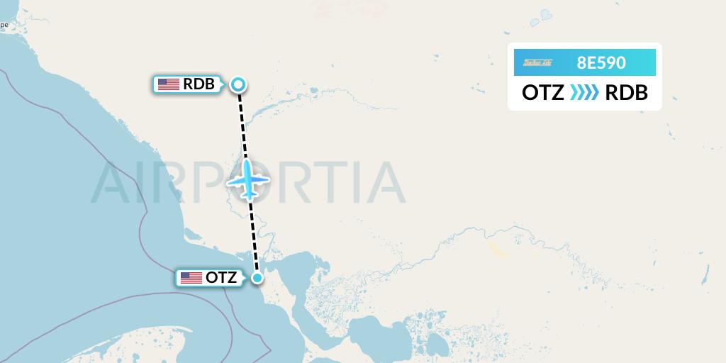 8E590 Bering Air Flight Map: Kotzebue to Red Dog