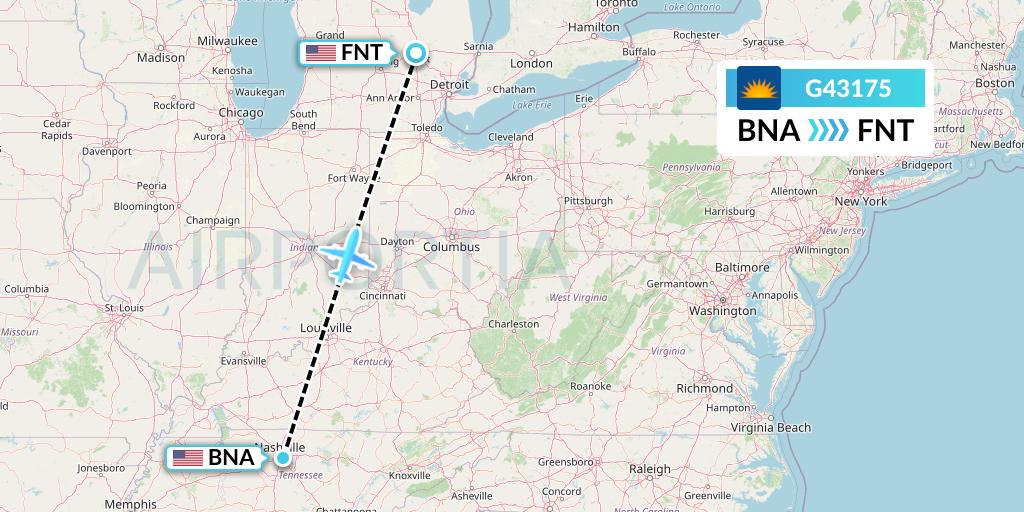 G43175 Allegiant Air Flight Map: Nashville to Flint