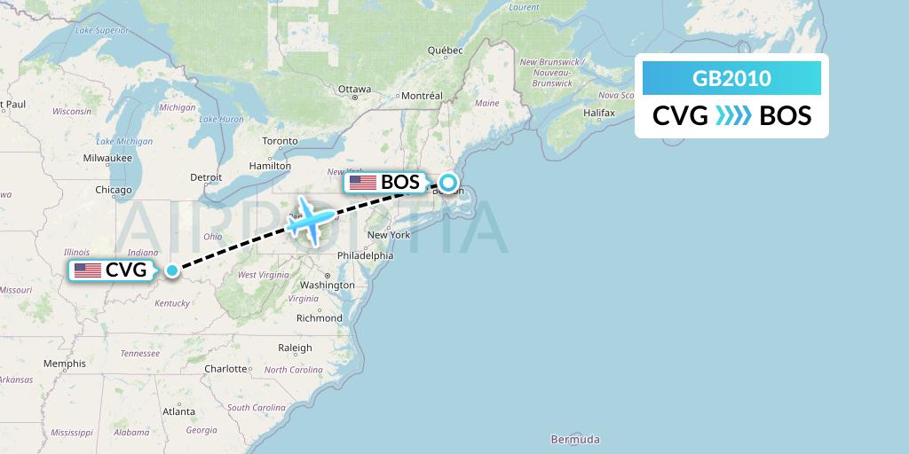 GB2010 ABX Air Flight Map: Cincinnati to Boston