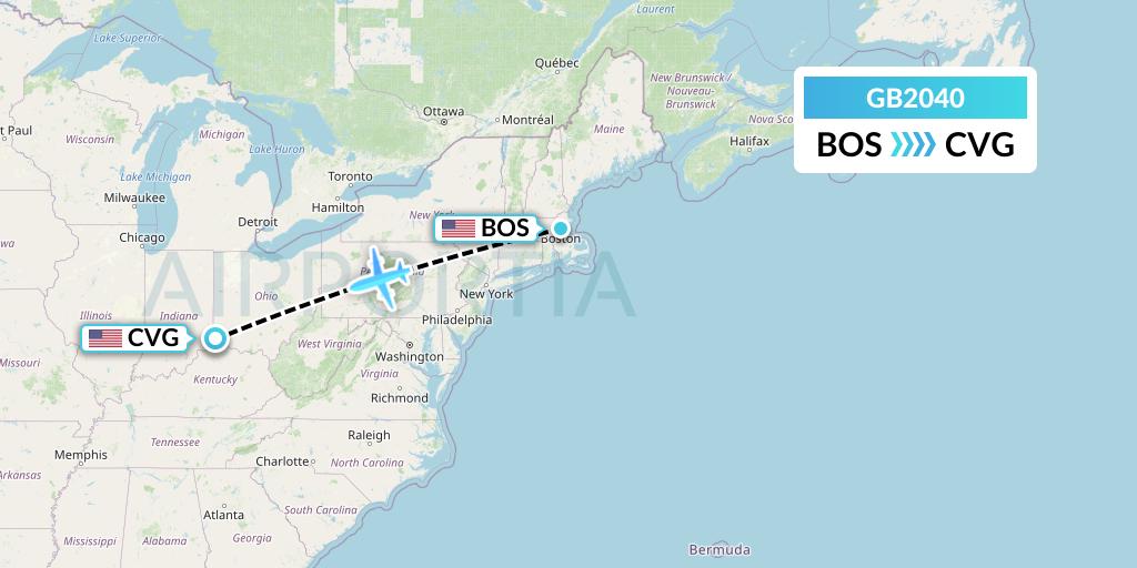 GB2040 ABX Air Flight Map: Boston to Cincinnati