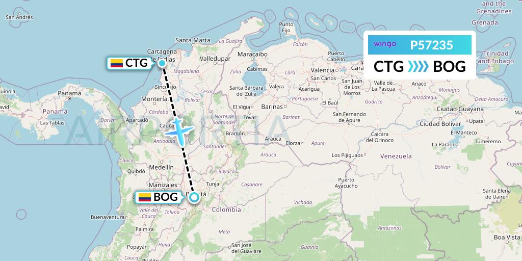 P57235 Copa Airlines Colombia Flight Map: Cartagena to Bogota
