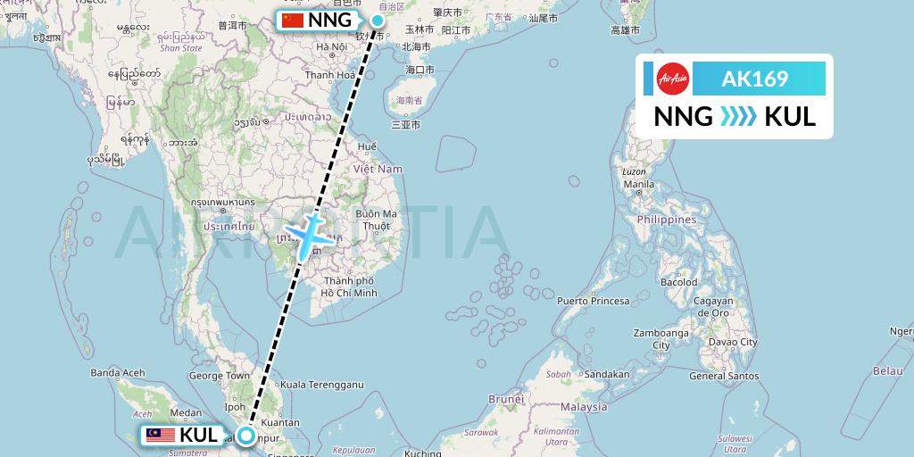 AK169 AirAsia Flight Map: Nanning to Kuala Lumpur