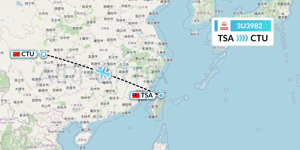 3U3982 Sichuan Airlines Flight Map: Taipei to Chengdu