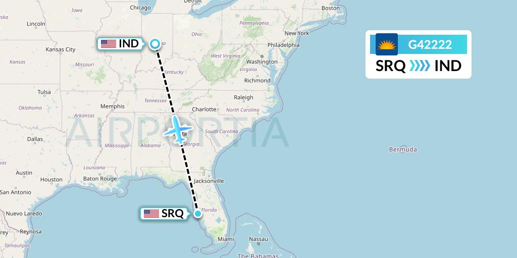 G42222 Allegiant Air Flight Map: Sarasota to Indianapolis
