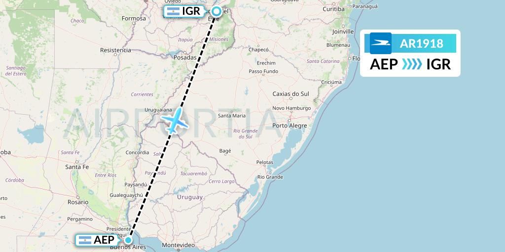 AR1918 Aerolineas Argentinas Flight Map: Buenos Aires to Puerto Iguazu