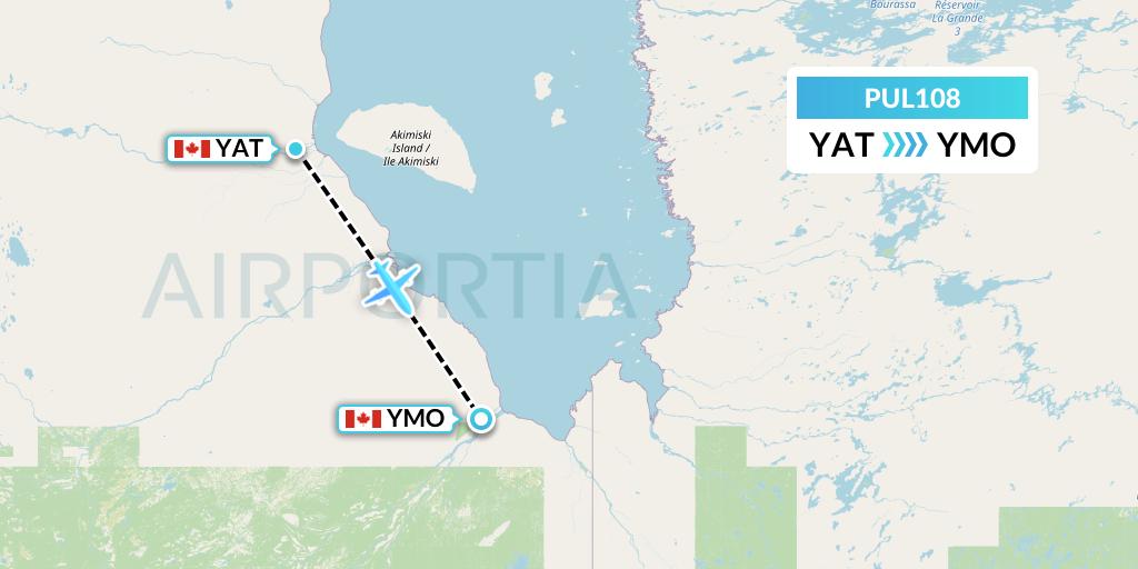 PUL108 Ornge Air Flight Map: Attawapiskat to Moosonee