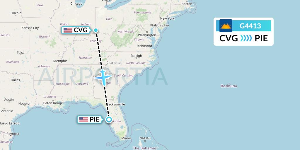 G4413 Allegiant Air Flight Map: Cincinnati to St. Petersburg