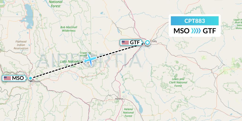 CPT883 Corporate Air Flight Map: Missoula to Great Falls