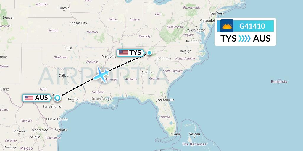 G41410 Allegiant Air Flight Map: Knoxville to Austin