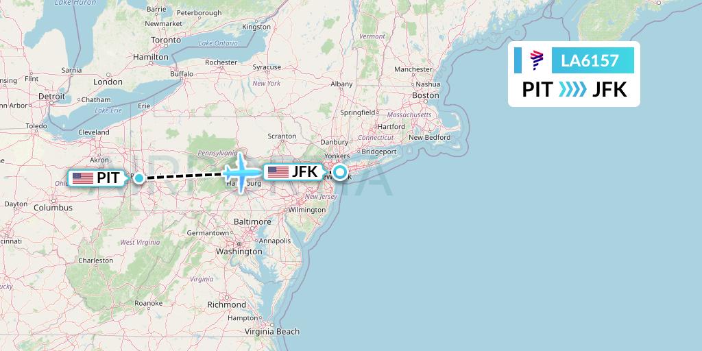 LA6157 LAN Airlines Flight Map: Pittsburgh to New York