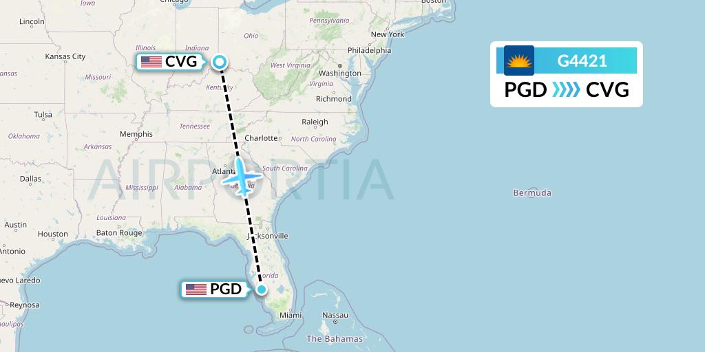G4421 Allegiant Air Flight Map: Punta Gorda to Cincinnati