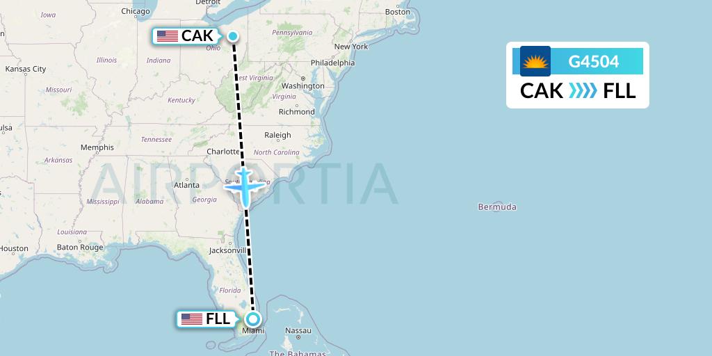 G4504 Allegiant Air Flight Map: Akron to Fort Lauderdale