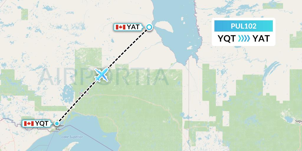 PUL102 Ornge Air Flight Map: Thunder Bay to Attawapiskat