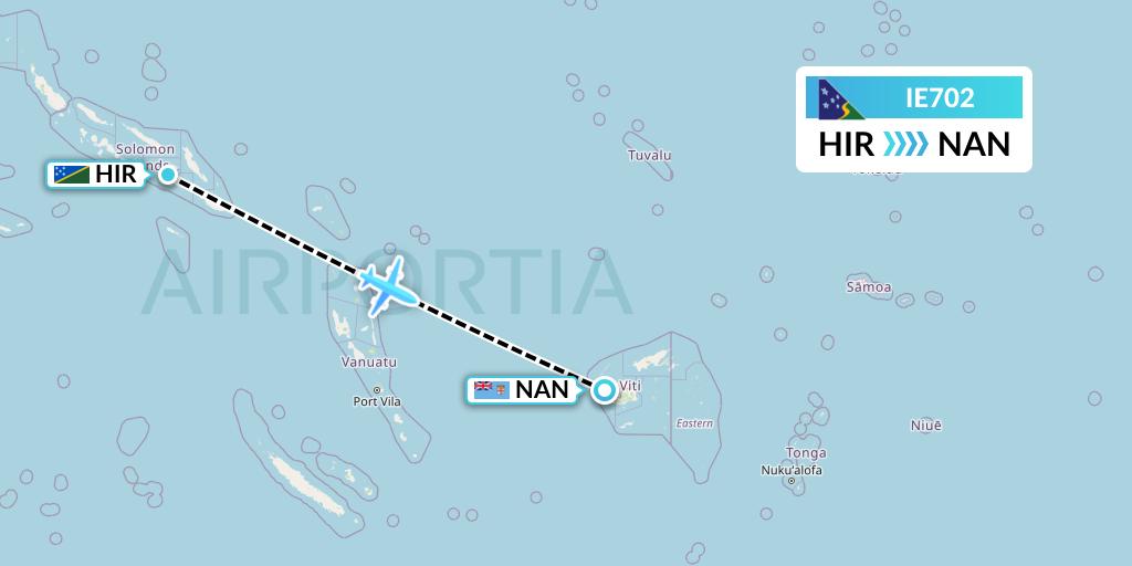 IE702 Solomon Airlines Flight Map: Honiara to Nadi
